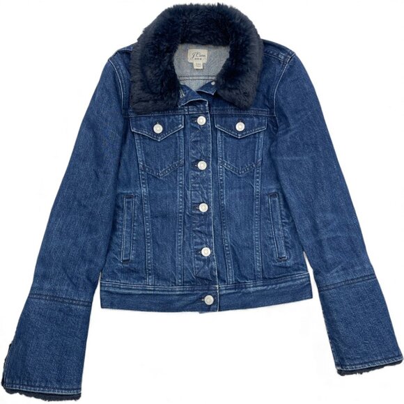 J. Crew Denim Jean Jacket With Faux Fur Collar & Cuffs Women's 2XS XXS - Picture 7 of 8
